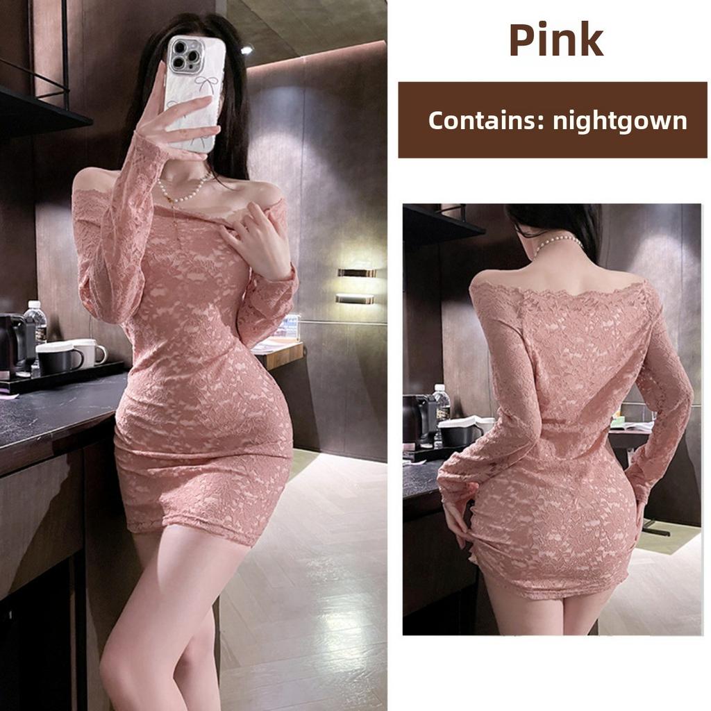 Large Size Slim Skirt Long Sleeve Dress Sexy Lace One-word Shoulder Premium Sense Slightly Fat Hip Bag Dress