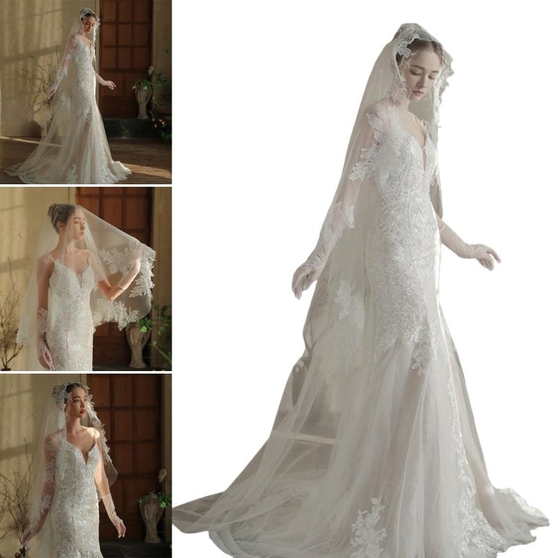 Bridal Veil Head Cover Mantilla Cathedral Head Covering Wedding Hair Accessories White Wedding Veil Headscarf White Veil