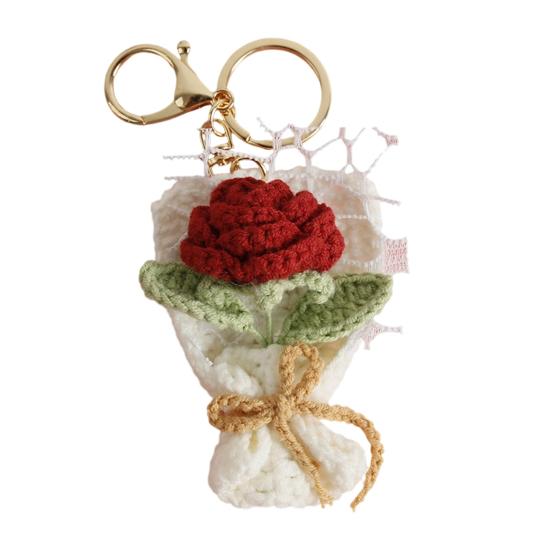 Keychain Pendant Hand Crocheted Flower Colorful Yarn Roses Key Chain Sunflower Charm Key Holder Bag Car J