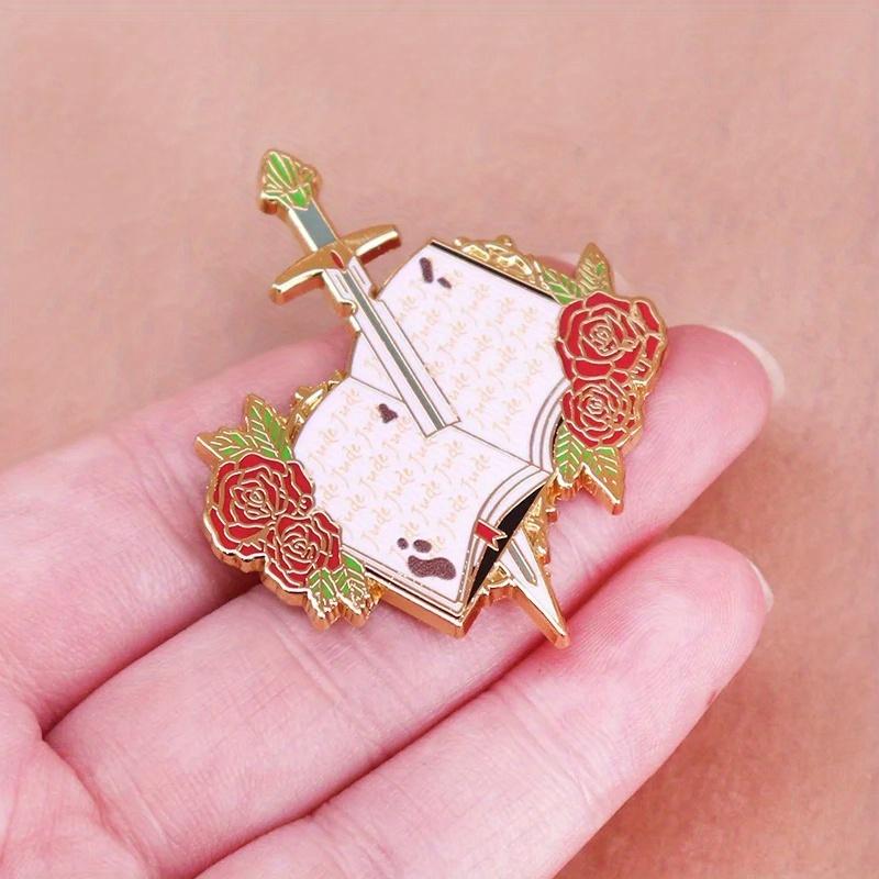 Book Sword Enamel Brooch Badge Flower Letter Pins Bookish Gift