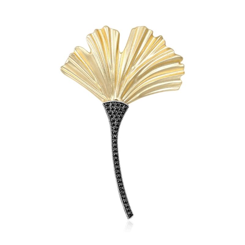 Элегантная брошь в виде листа гинкго Простой дизайн Брошь Изготовлена из прочного сплава С покрытием из капельного масла для стойкого блеска Многофункциональное использование Идеально 1