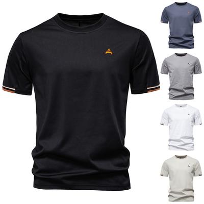 Camiseta Casual de Moda para Hombre de Verano de Color Sólido Bordada de Cuello Redondo y Manga Corta
