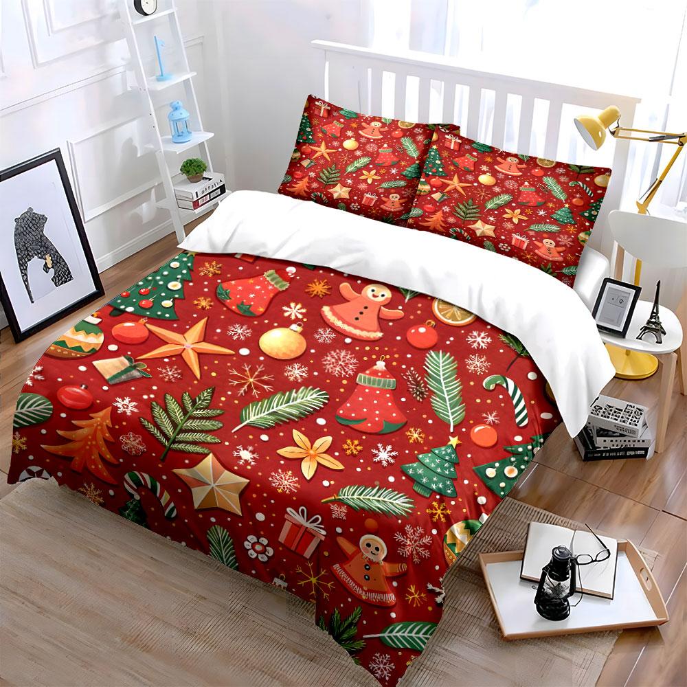 Christmas Gingerbread Pattern Bedding Duvet Cover Set Duvet Cover Pillowcases  (1*Duvet Cover 2*Pillowcases, without duvet insert)