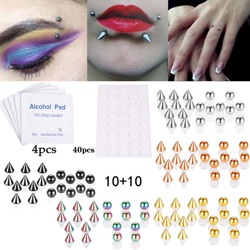 Edelstahl Fake Piercing Stecker Set Fake Nasenring Stecker Aufkleber Packung Fake Augenbraue Lippe Piercing Nicht durchgestochen Ohrstecker Packung