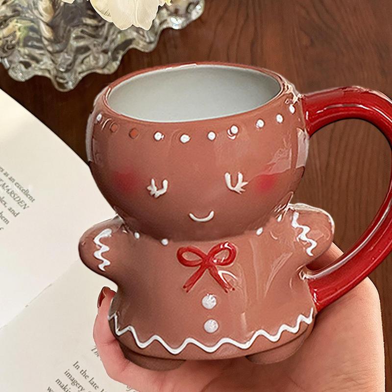 Cute Gingerbread Man Mug Cartoon Cute Kawaii Christmas Mug 3D Gingerbread Man Ceramic Cup Milk Coffee Water Cup Mug Gift