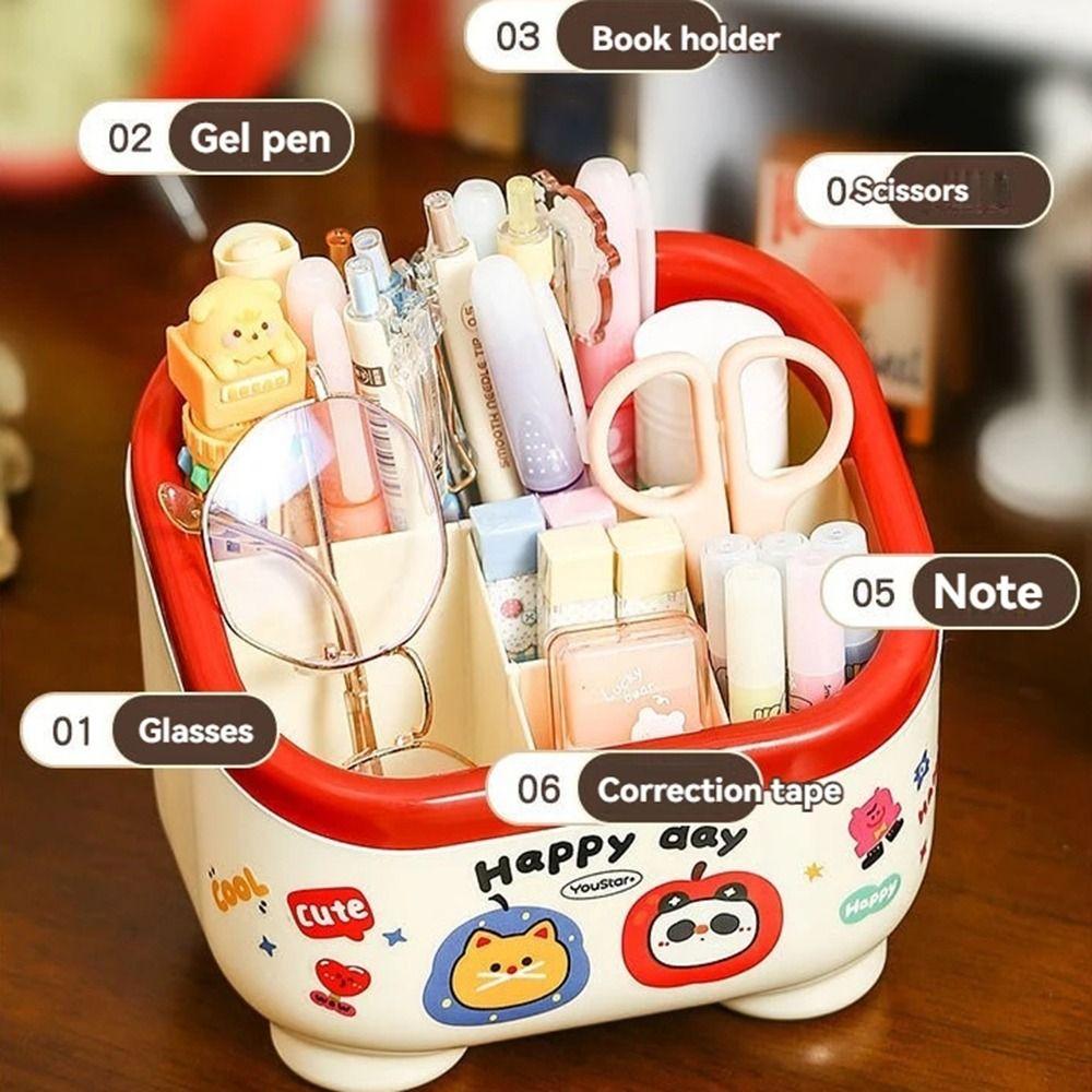 Large Capacity Stationery Storage Box Cartoon Desktop Container Creative Desktop Pen Holder  School