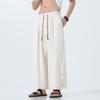 2025 Men Baggy Cotton Linen Pants Men Casual Wide Leg Oversize Jogger Trousers Men Vintage Drawstring Pants Male Skirt Pants