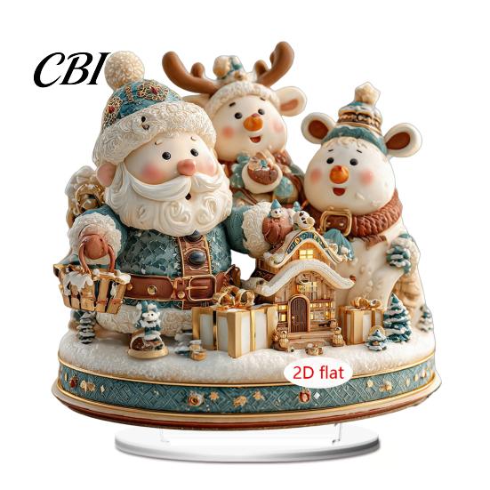 Christmas Tabletop Ornaments Candle Ornament, 2D Flat Acrylic Ornament with Base, Tree Decorations Snowman Reindeer Festive Table Centerpiece