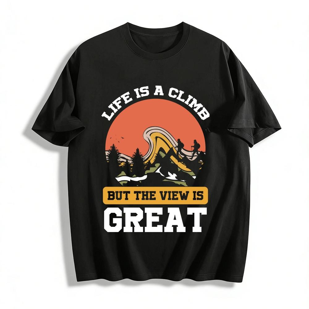 Hiking Themed Printed T-Shirt For Outdoor View Enjoyment Pure cotton T-shirt XXS