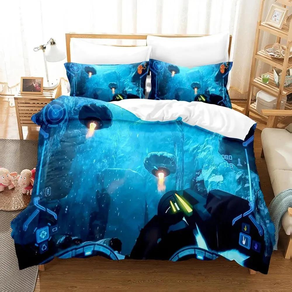 Metroid Prime Corruption Bedding Set Boys Girls Twin Queen Size Duvet Cover Pillowcase Bed Kids Adult Fashion Home Textileextile