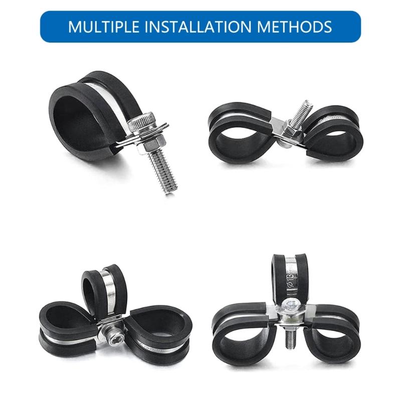 Multipurpose 60Pcs Stainlesses Steel and Rubber Cable Clamps In Multiple Size for Tube and Wire Fixation with Screws