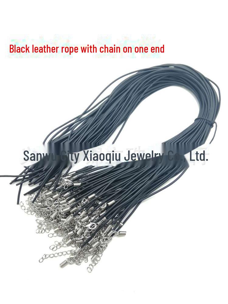 

Корейское ожерелье ручной работы из черной кожи с подвеской и застежкой-карабином