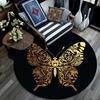 Golden Butterfly Round Area Rug,Carpet Rug for Living Room Bedroom Sofa Playroom Decor,Non-slip Floor Mat