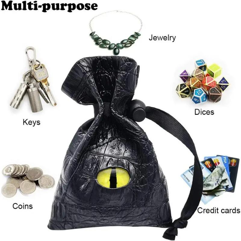 PU Leather Dice Pouch Drawstring Closure for DND Dice Storage Tarot Cards Coins & RPG Accessories Durable Waterproof Game Bag
