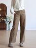 Nordic Retro High-Waist Corduroy Scimitar Pants - 100% Cotton, Canelé Style, Straight Leg, Long.