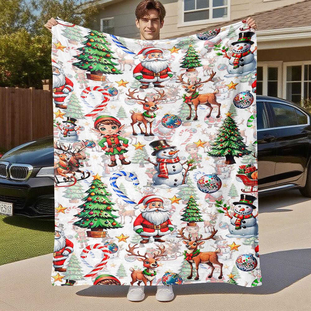 1PC Christmas, festiveOutdoor Flannel Blanket - Soft Plush Decor for Picnics, camping, Bedroom, Playroom, Office, or Lunch Break 1353A
