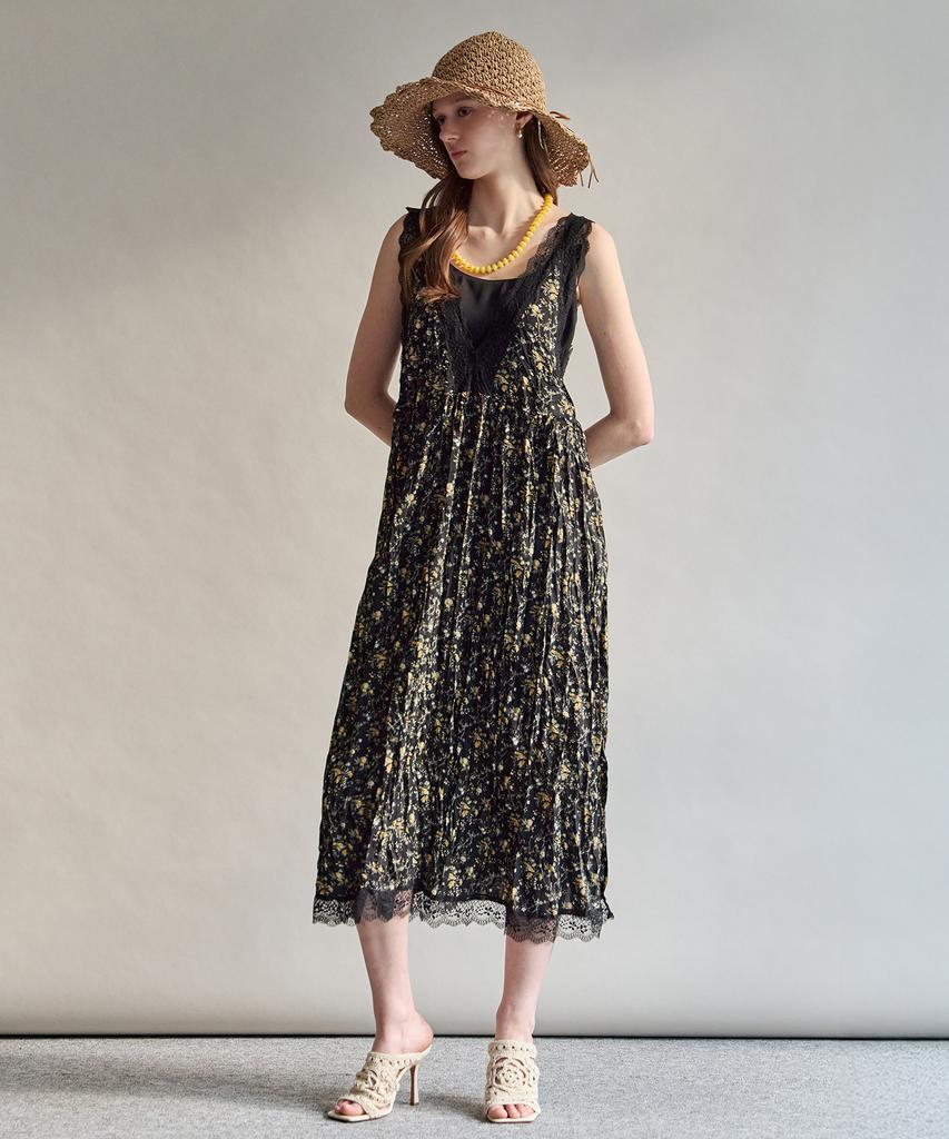 MAXZA Lace Trimmed Flower V-Neck Sleeveless Dress
