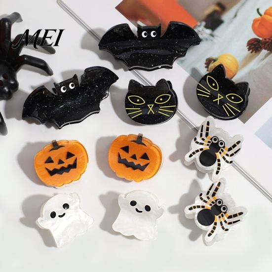 Stylish Acrylic Hair Clamps Halloween Claw Clip, Cute Headdress, Glitter Bat Pumpkin Trendy Accessories for Girls Black Cat Spider Ghost Pattern Women