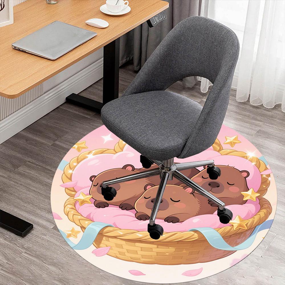 1PC Capybara Basket Cute Round Chair Mat Area Rug - Non-Slip, Floor Mat for Office, Bedroom, Home Decor Christmas Gift C0528031