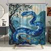 Majestic Blue Snake Shower Curtain - Intricate Scales, Misty Landscape Design, Polyester Fabric