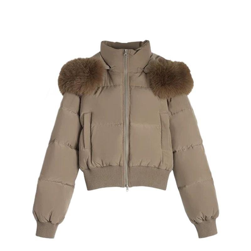 Navy blue design sense hooded fur collar cotton clothes women's winter new thickened warm short bread clothes jacket