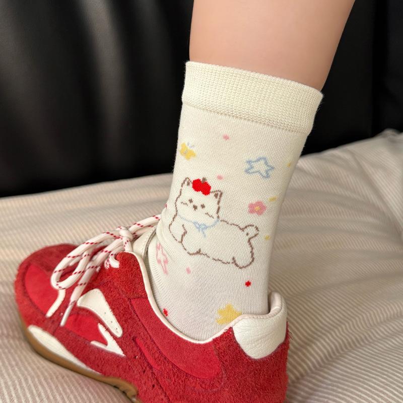 Cute Puppy-style Children's Summer Lightweight Cotton Socks, Mid-length Stockings, Cartoon-style Stockings, Boneless Pile-up Stockings