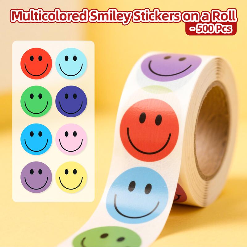 

500Pcs Round Smiling Face Emoji Stickers Cute Reward Sealing Decals For Kids Craft Journal Party Present Water Cup Computer Sticker