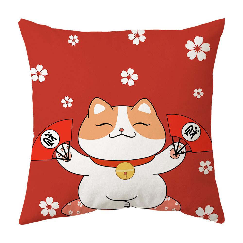 New Year's Red Festive National Trend Lucky Cat Pillowcase Spring Festival Home Living Room Sofa Cushion Pillowcase