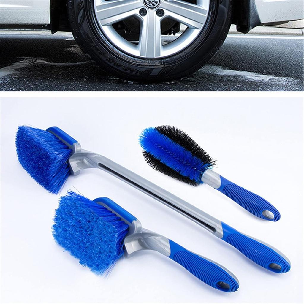 Wheel Brush and Tire Cleaner for Car Detailing, 3 Pack Auto Detailing Car Wash Brush, Long Handle Brush for Tires and Wheels, Wheel Cleaner Brush