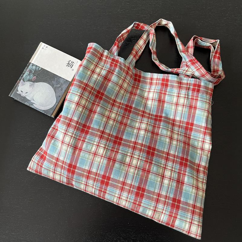 

Retro Contrast Color Women s Shoulder Bags Classic Plaid Ladies Tote Handbags Commute Lightweight Female Travel Shopping Bag красный
