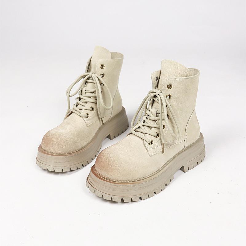 Fashion Distressed Genuine Leather Thigh High Boots with Thick Soles, New Autumn/Winter 2024 Vintage Lace-Up Riding Boots