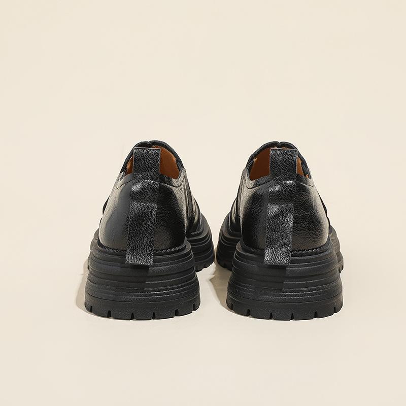 2025 spring and autumn models, hand-scratched leather thick-soled small leather shoes, women's round head thick heel elastic one-pedal exquisite Kore