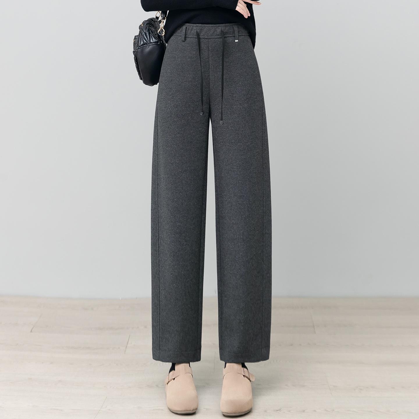

Women s Wide-Leg Woolen Pants with Elastic Waist and Plus Velvet for Winter 2025 - Loose, Cropped, and Thick Straight-Leg Design 2XL (125-135 jin) серый