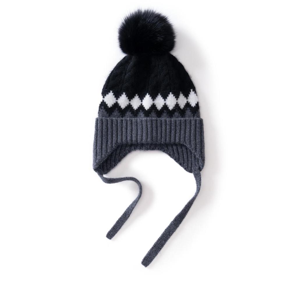 Unisex Children's Cashmere Cable Knit Pom-Pom Turban Ear Warmer Hat