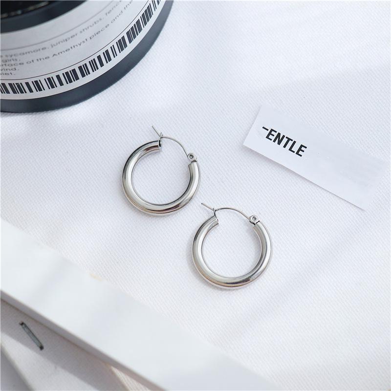 European & American Gold Hoop Earrings: Minimalist Thick Round Studs – Women's Titanium Steel Accessories