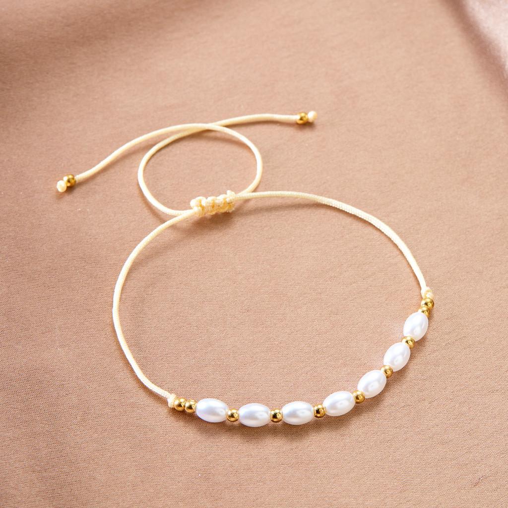 Artificial Pearl Beaded Bracelet With Geometric Oval Design For Womens Fashion Accessory