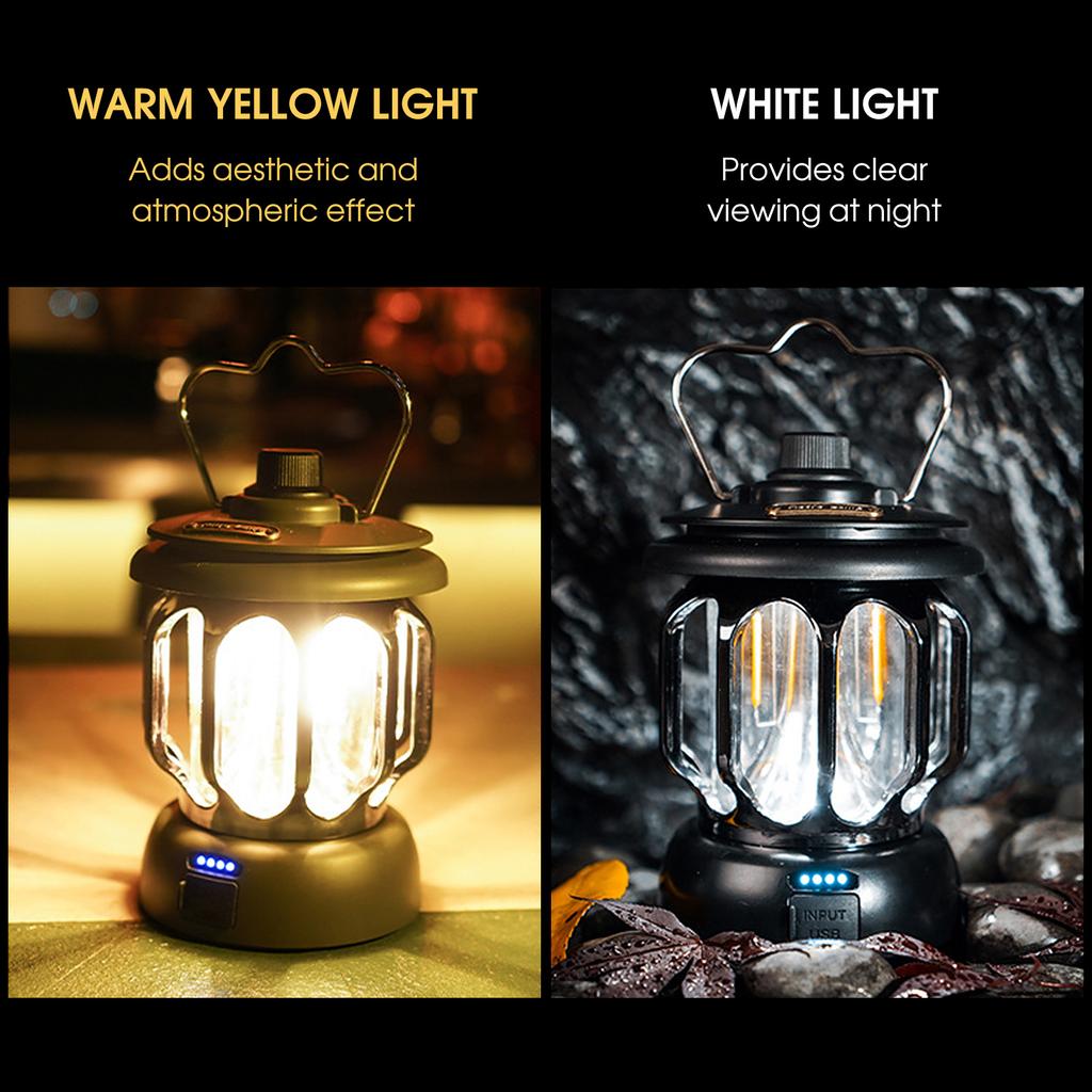 Rechargeable Vintage Lantern LED Metal Hanging Lantern Table Lamp for Indoor Outdoor Camping