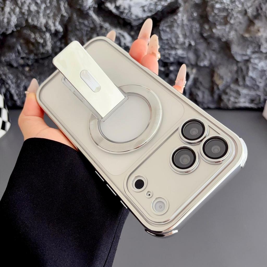 Compatible with iPhone 14-17: Invisible Magnetic Bracket Case, Drop-Proof Four-Corner Protection for iPhone 16 Pro Max.
