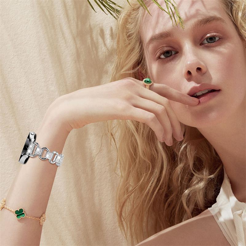 Pro Samsung Galaxy Watch 5 Pro 45mm/Watch 5 Active 40mm/44mm Kovový řemínek na hodinky zdobený kamínky Rychloupínací 20mm řemínek na hodinky