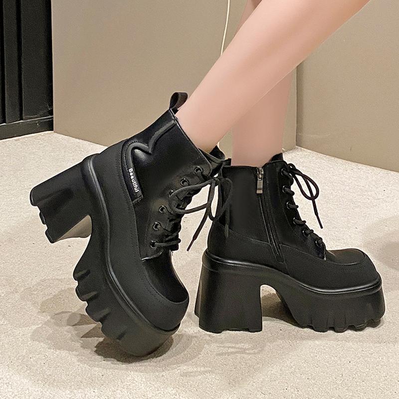 

Модные ботильоны для женщин на высоком каблуке, модная обувь на шнуровке, платформа, дизайнерские туфли-лодочки, зимние женские 2025, массивные готические челси, ботильоны женские 39