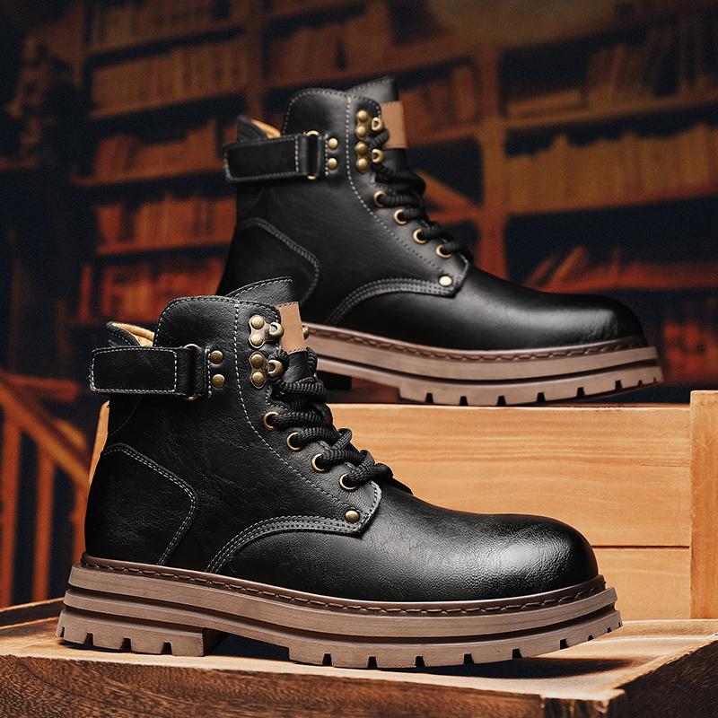 Fashion Top Quality Vintage Leather Men's Snow Boots Fashion Genuine Leather Man Ankle Boots Lace Up Outdoor Motorcycle Boots Walk Shoes