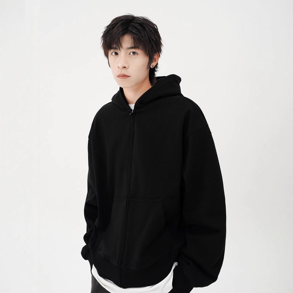 American Gray Hooded Sweater Jacket Boys Short Comfortable Fit Zipper Versatile Cardigan