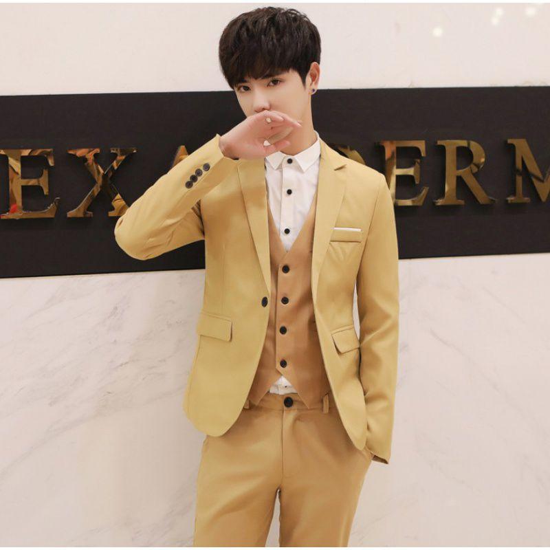 Traje de Dos Piezas de Moda para Hombre Negocios Estilo Coreano Traje Ajustado