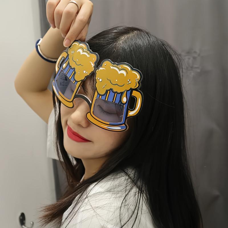 Oktoberfest Party Glasses Blue Yellow Beer Mug Design Lightweight Plastic Photo Booth Prop for Adults Festival Costume Accessory
