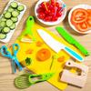 Child-Safe Plastic Cutlery Set: Baby Food Masher, Embossing Mold, and Kids' Cutting Board