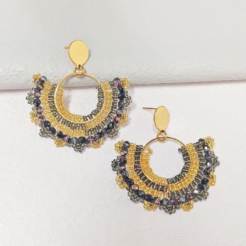 Handmade Ethnic Fan-Shaped Beaded Earrings - Unique, Light Luxury Style for Women