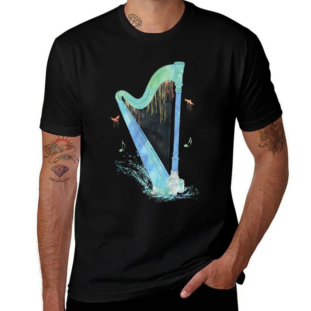 Harp Watercolor TShirt Work Outdoor TShirt for Unisex