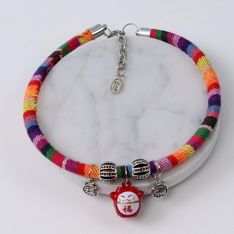 Handmade pet hand-woven lucky cat collar cartoon bell jewelry neck ring hand-woven