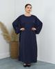 F479 Rhinestone Loose Long Dress with Striped Batwing Sleeves - Fashionable Women's Outerwear