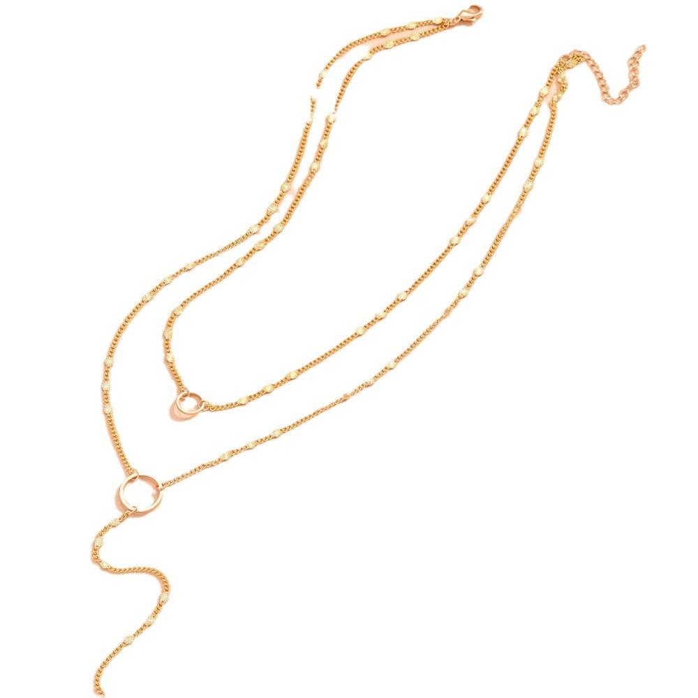 14K Gold Geometric Necklace Y Necklace Clavicle Chain 2-in-1 Neck Chain Stacked Double-layer Tassel Set Chain